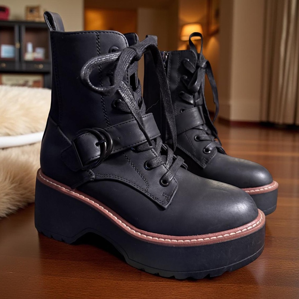 Aqua College NWT SZ 5.5 Black Ankle Lace Up  Gothic Platform Heel Boots (SH062)